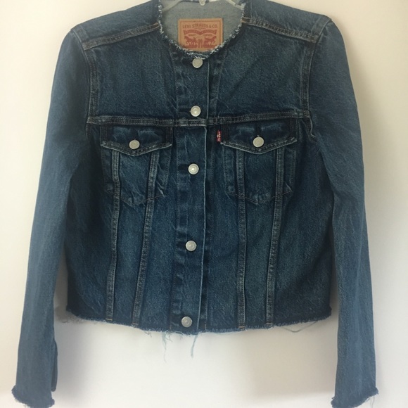levis collarless denim jacket
